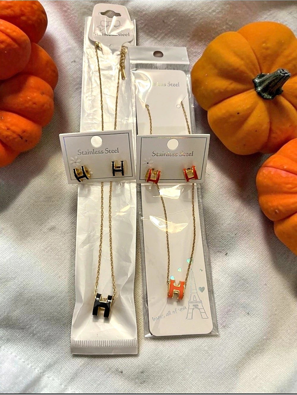 Black and Orange Necklaces and Earrings Stainless Steel